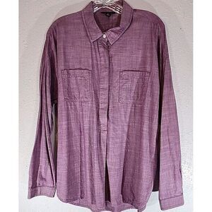 Lands End Womens Tunic Sz 18/20 Long Sleeve Pin Tuck Pleated Purple Front Button